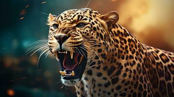 Close-up of awesome leopard with textured background and space for text, background image, AI generated photo