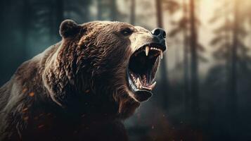 Close-up of awesome roaring bear with textured background and space for text, background image, AI generated photo