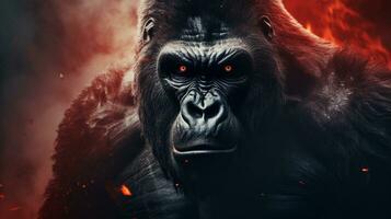 Close-up of mighty gorilla with textured background and space for text, background image, AI generated photo