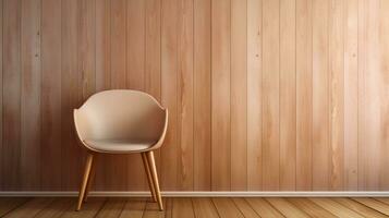 imagen de un tradicional silla con espacio para texto y limpiar rústico de madera pared fondo, antecedentes imagen, ai generado foto