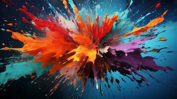 An image featuring a dynamic arrangement of paint splatters against a textured backdrop with space for text, background image, AI generated photo