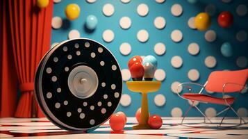 An artistic portrayal of a scene featuring polka dots prominently in pop culture, space for text, background image, generative AI photo