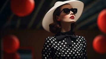 An image featuring a stylish outfit or accessory adorned with polka dots, space for text, background image, generative AI photo