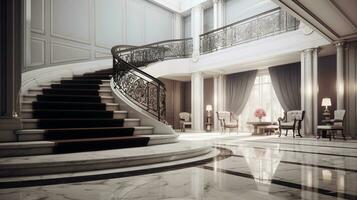 An image showcasing a classic marble interior, such as a luxurious bathroom or elegant staircase, space for text, background image, generative AI photo
