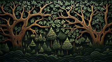 An image showcasing woodcut dot patterns inspired by natural elements, such as trees or leaves, space for text, background image, generative AI photo