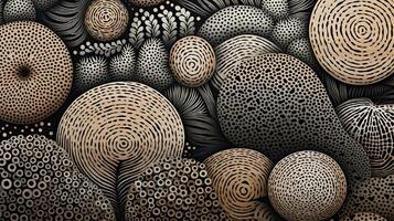 An image showcasing woodcut dot patterns inspired by natural elements, such as trees or leaves, space for text, background image, generative AI photo