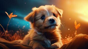 A heartwarming image capturing a cute puppy in a playful moment with space for text, background image, generative AI photo