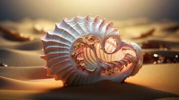 A visually captivating composition showcasing the intricate textures and patterns of a single seashell, allowing space for text, background image, generative AI photo