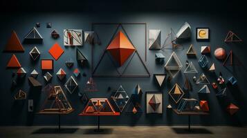 An image highlighting the use of triangles in various art forms, from paintings to sculptures, allowing space for text, background image, generative AI photo