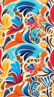 colorful batik pattern, vector, flat design, vertical format, background image, generative AI photo