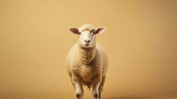 a dorper sheep on a light brown background with space for text on the side, background image, generative AI photo