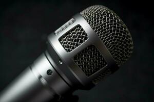 close up of microphone equipment on gray backgrou photo