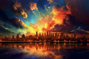 colorful clouds city night photo