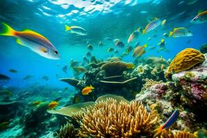 colorful underwater school of fish in caribbean photo