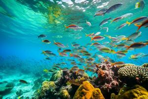 colorful underwater school of fish in caribbean photo