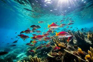 vistoso submarino colegio de pescado en caribe r foto