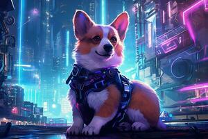 corgi dog cyberpunk photo