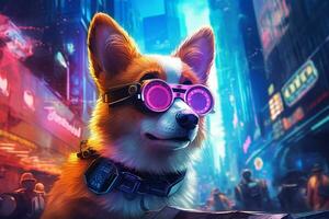 corgi dog cyberpunk photo