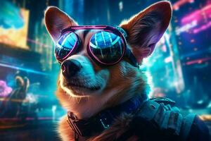 corgi perro cyberpunk noche foto