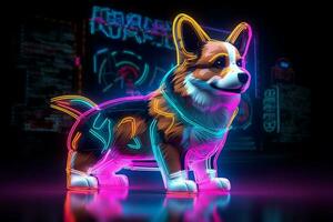 corgi dog cyberpunk neon lights photo