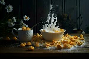 corn flakes milk breakfast photo
