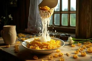 corn flakes milk breakfast photo