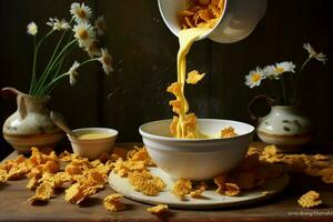 corn flakes milk breakfast photo