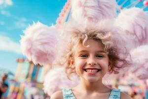 algodón caramelo sonriente niña foto