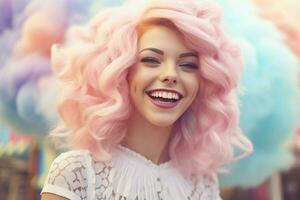 cotton candy smiling girl photo