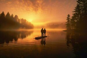 couple lake sunrise morning photo