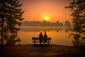 couple lake sunrise morning photo