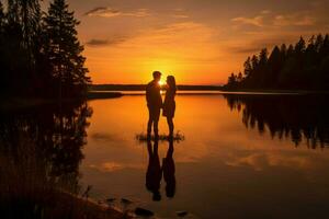 couple lake sunset photo