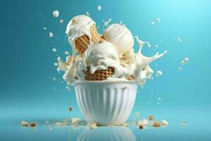 creamy and milky ice cream floating in the air cine photo