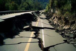 cracks road after earthquake damage photo