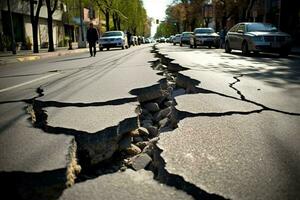 cracks street road after earthquake photo