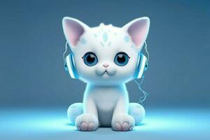 cute kawaii cat wtih headphones photo