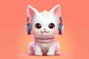 linda kawaii gato con auriculares foto