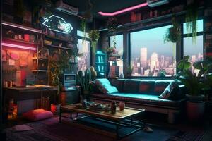 cyberpunk apartment image hd photo