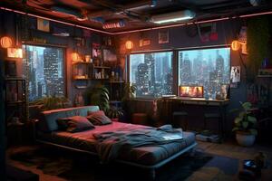 cyberpunk apartment room photo