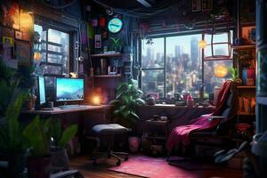 cyberpunk apartment room photo