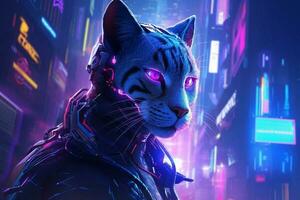 cyberpunk cat neon photo