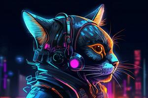 cyberpunk cat neon photo