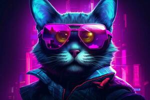 cyberpunk cat neon photo