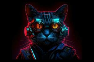 cyberpunk cat neon photo