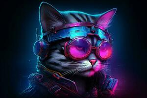 cyberpunk cat neon photo