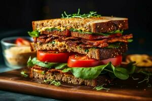 delicioso vegano emparedado con un crujiente textura un foto