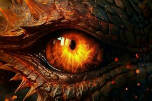 eye of mythological dragon on fire photo
