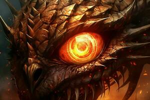 eye of mythological dragon on fire photo