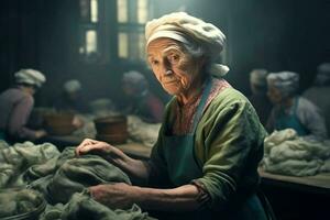 factory old woman worker vintage 1800 year photo