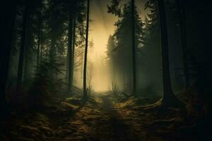 foggy forest landscape dark silhouette mysterious photo